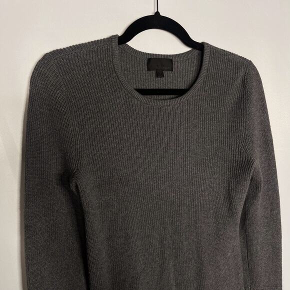 Intermix Small S Gray Cotton Silk Jordana Tie Sleeve Rib Knit Round Neck Sweater - Picture 3 of 9